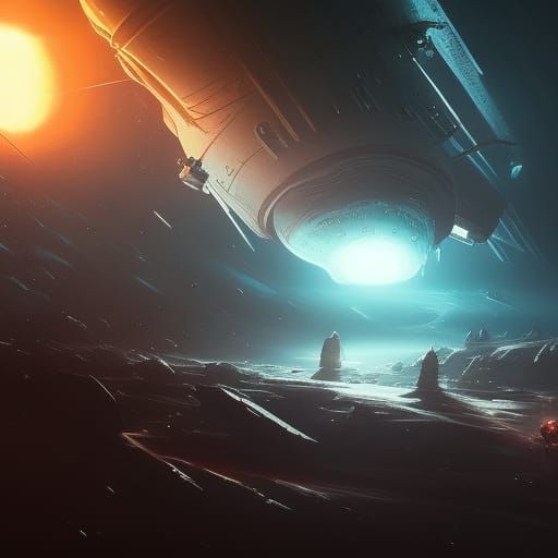 Galactic Exploration Spaceship in Dark Fantasy Style