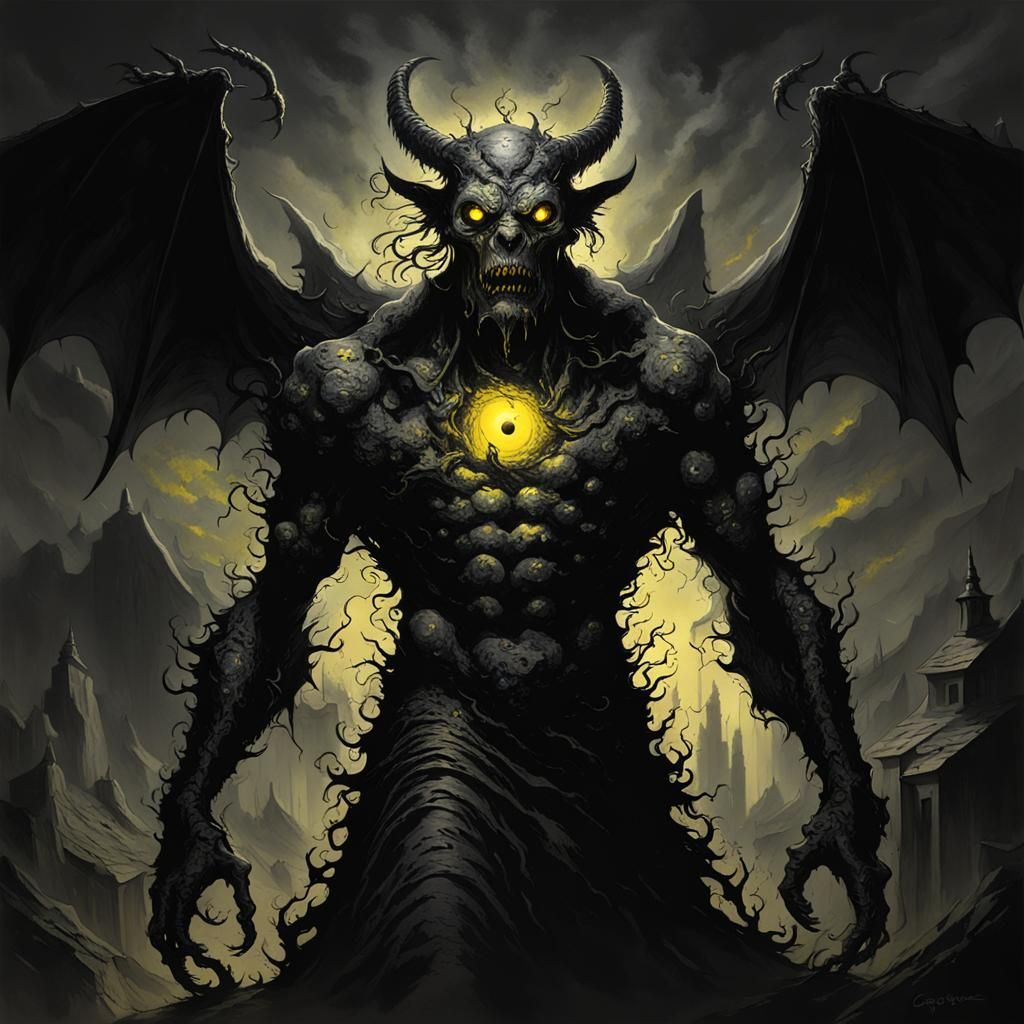Horrifying Thousand-Eyed Demon in Dark Fantasy Style