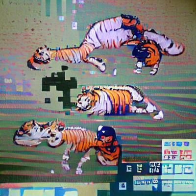 Pixelated 8-bit Tigers Roaming Digital Landscape