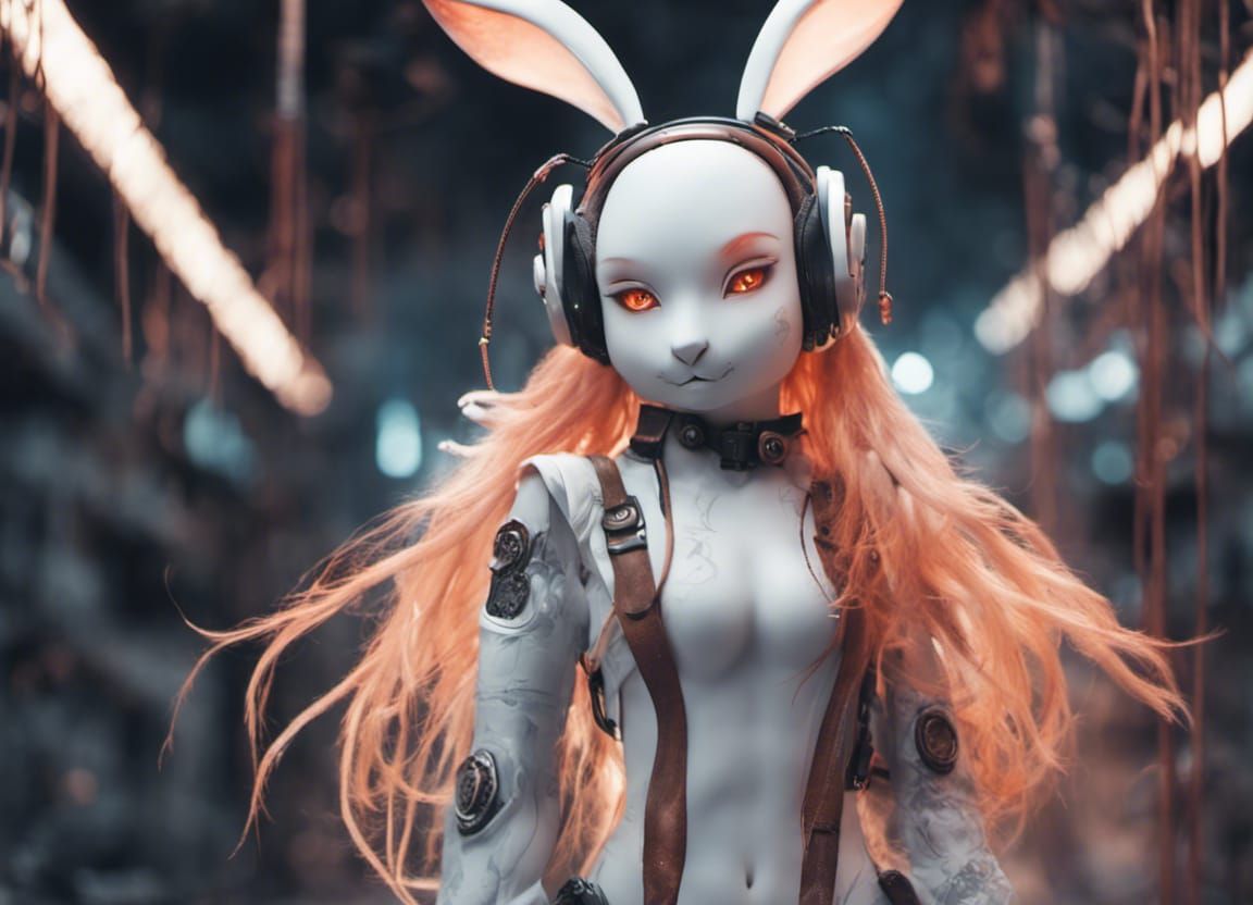 Cyberpunk Manga Rabbit in Alien Ruins