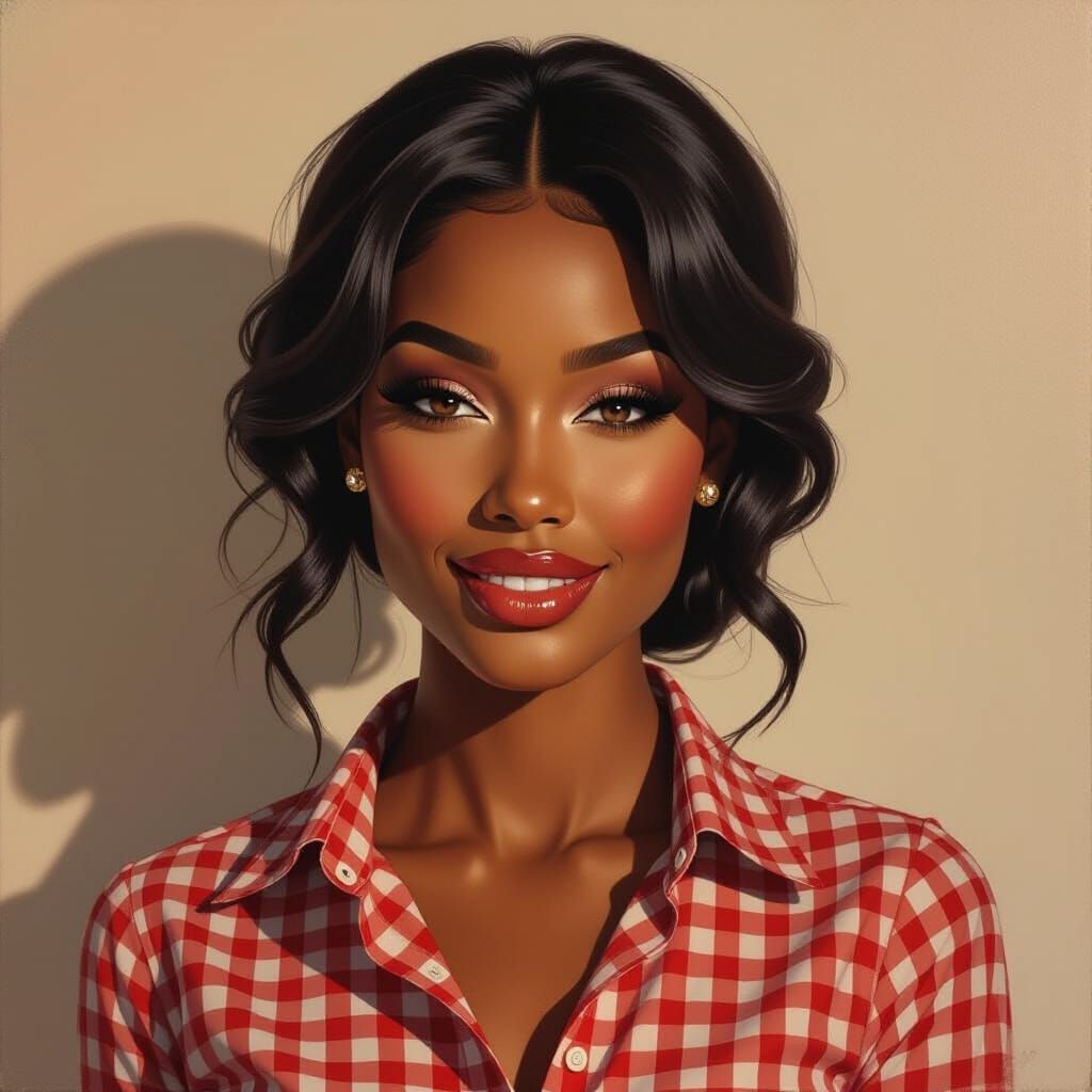 Elegant Oil Portrait of a Beautiful Woman Smiling