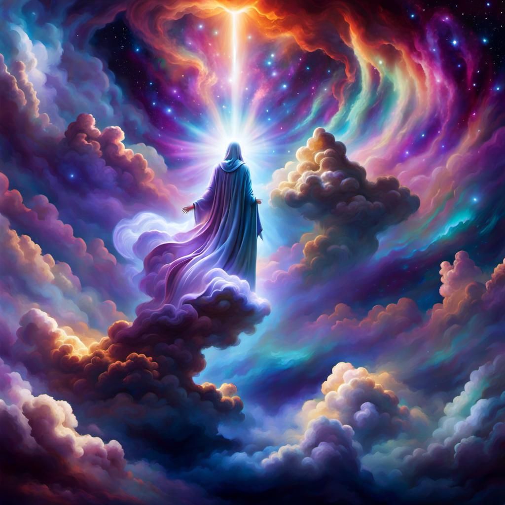 Ethereal Being Emerging from Cosmic Clouds