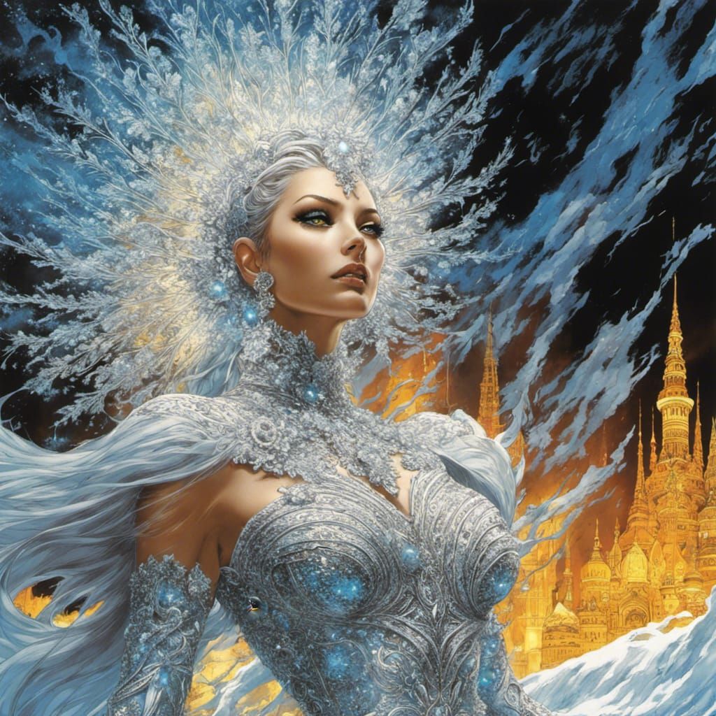 Icy Goddess Radiating Power in Art Nouveau Style