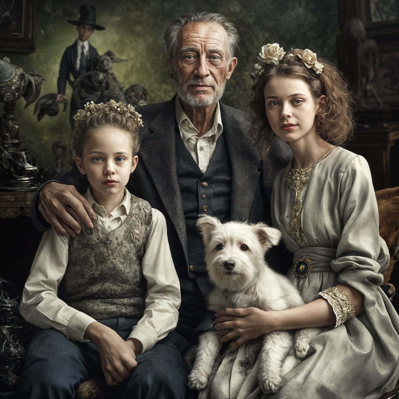 Wealthy Family Portrait with Aliens and Pets