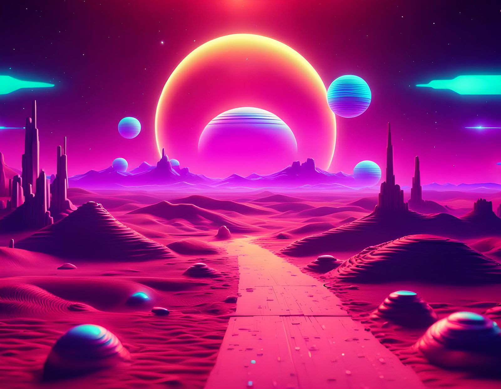 Claymation Science Fiction Landscape with Spaceships