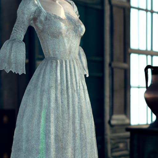 Historic White Dress with Blue Patterns, Digital Art