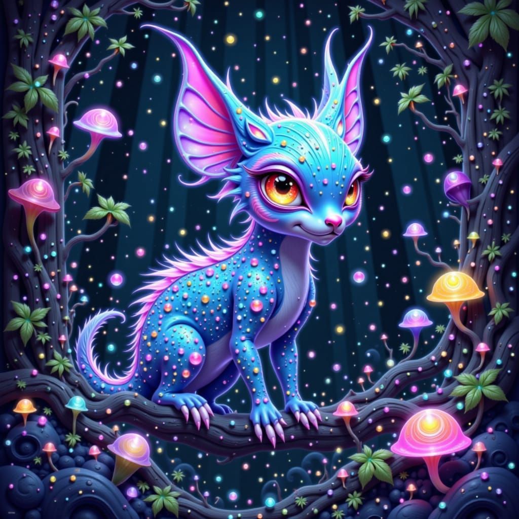 Bioluminescent Creature in Lush Alien Forest