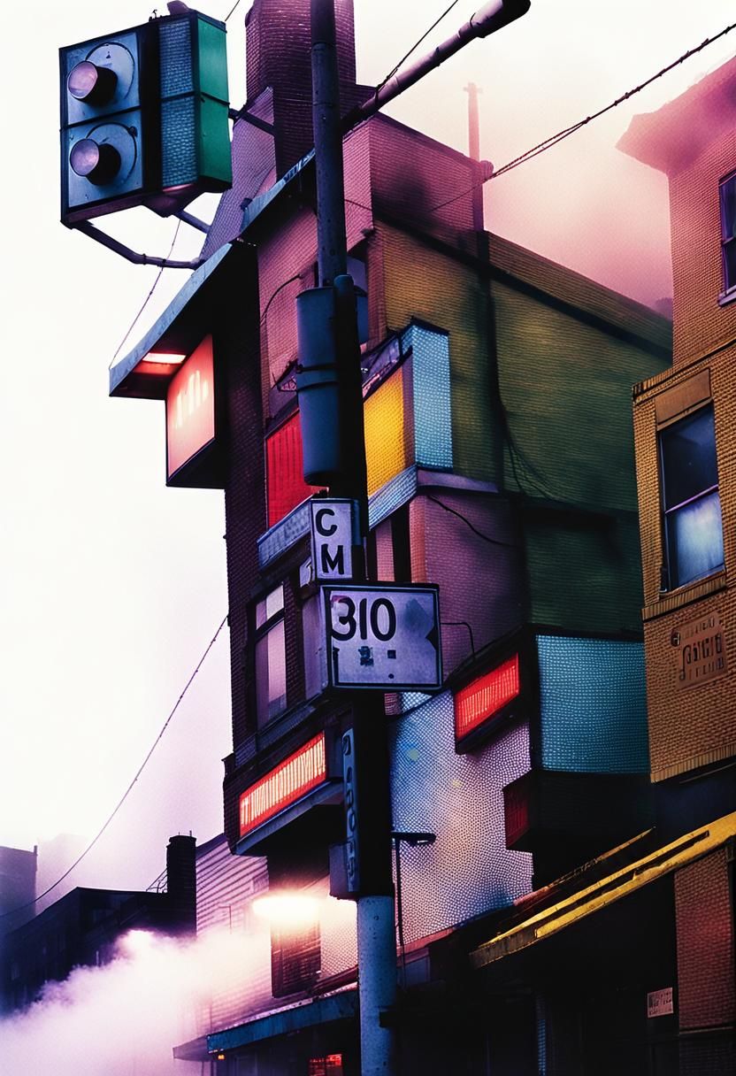 Eerie Metropolis Dusk: Kodachrome-Style Cityscape