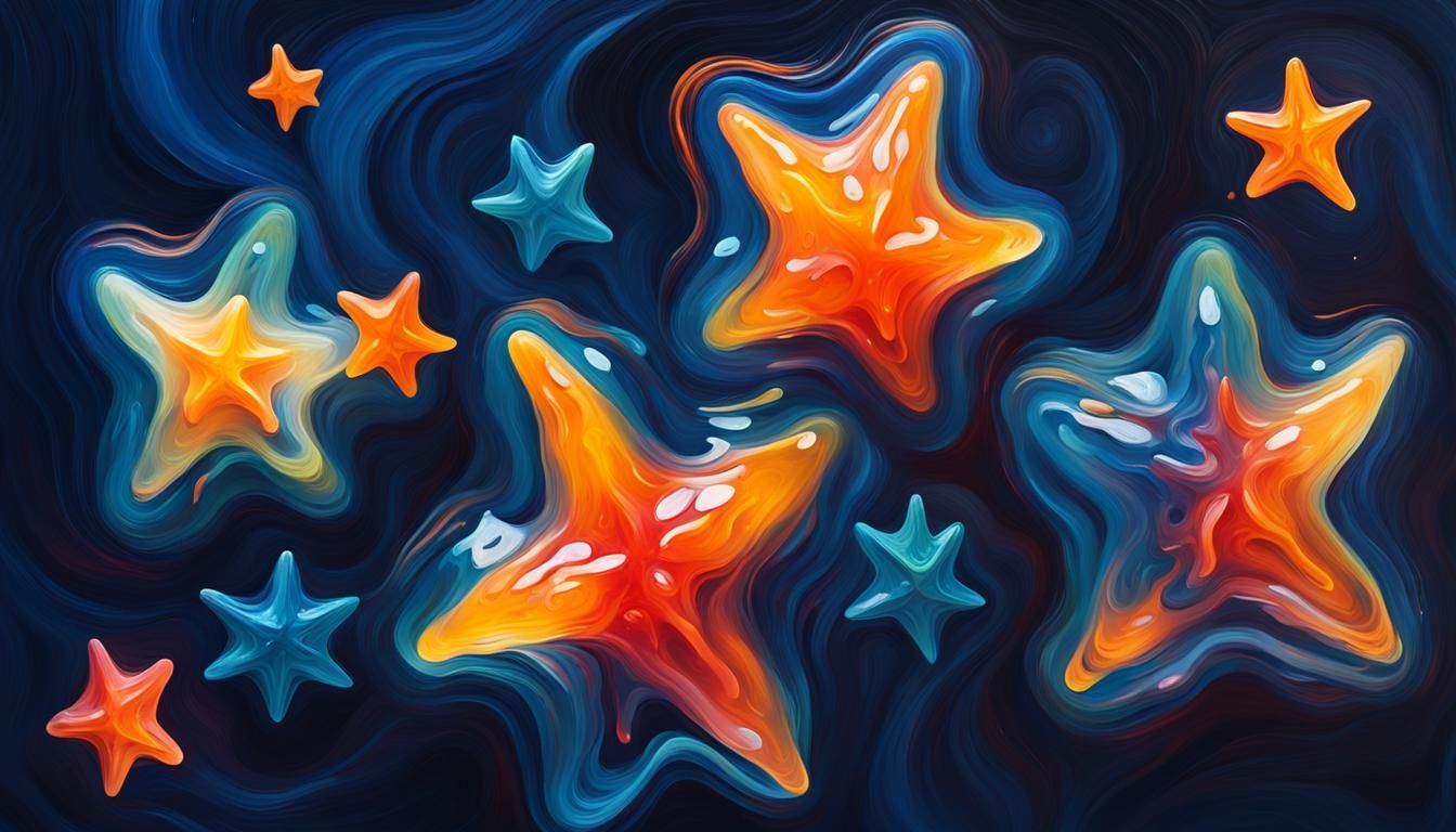 Vivid Impasto Painting of Spinning Jelly Stars