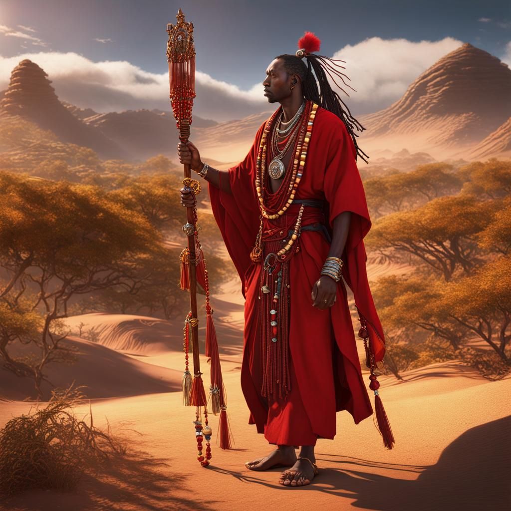 Maasai Monk Buying Staff: Fantasy Concept Art
