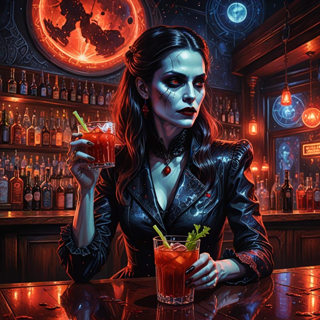 Vampire Goddess Sips Cosmic Bloody Mary