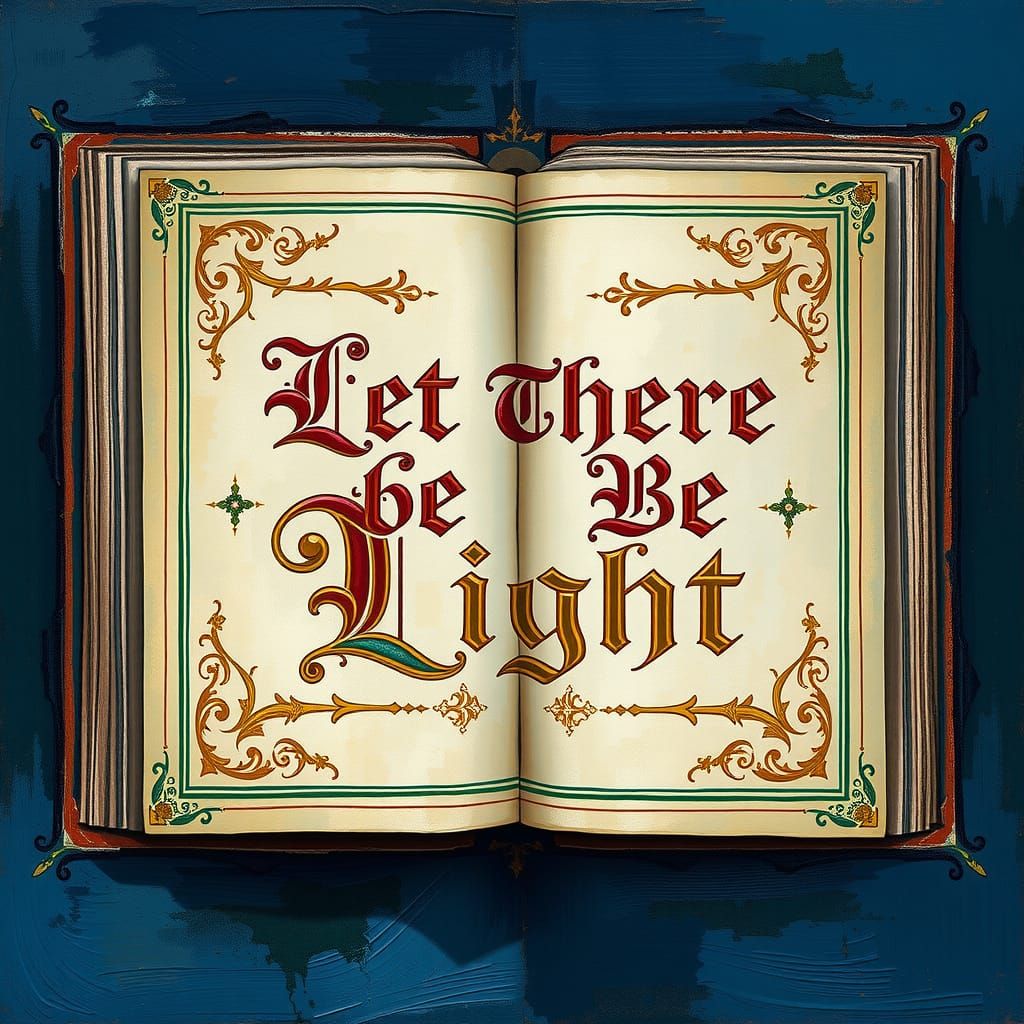 Illuminated Manuscript Page with Calligraphy in Oil Painting