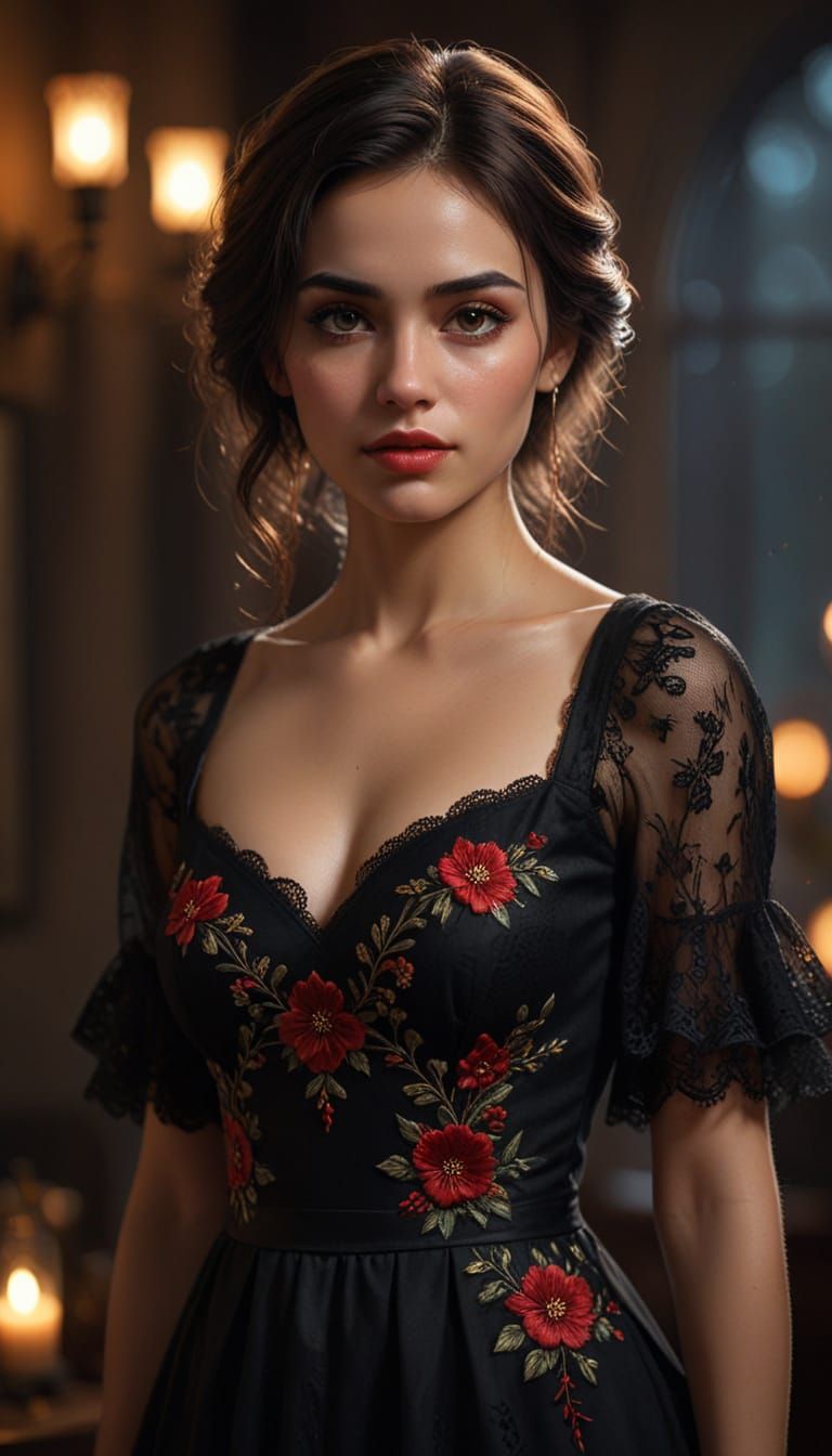 Gothic Mexican Woman in Hyperrealistic Digital Art