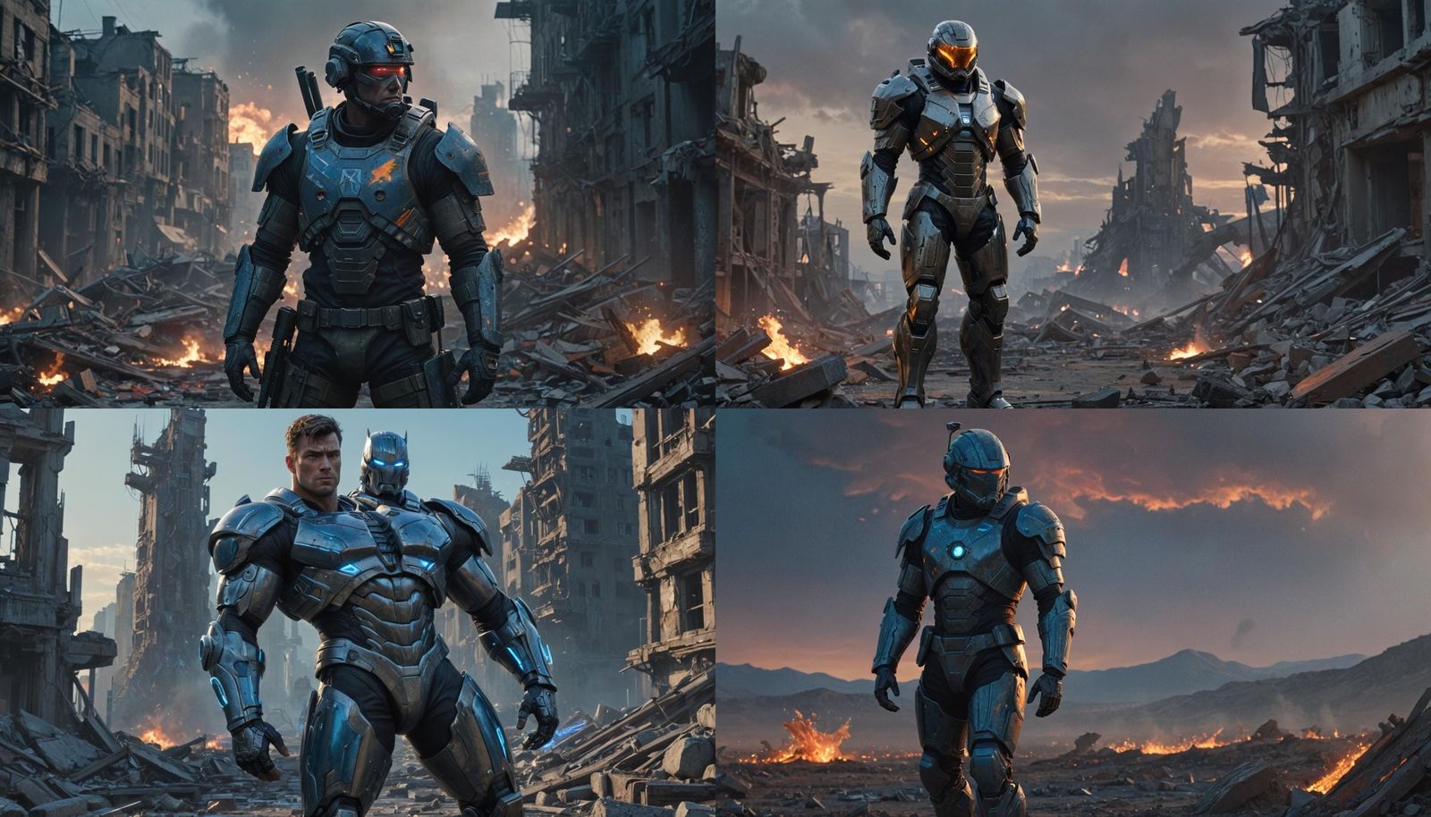 War-Torn Soldier Stands Alone on a Ruined Earth Landscape at...