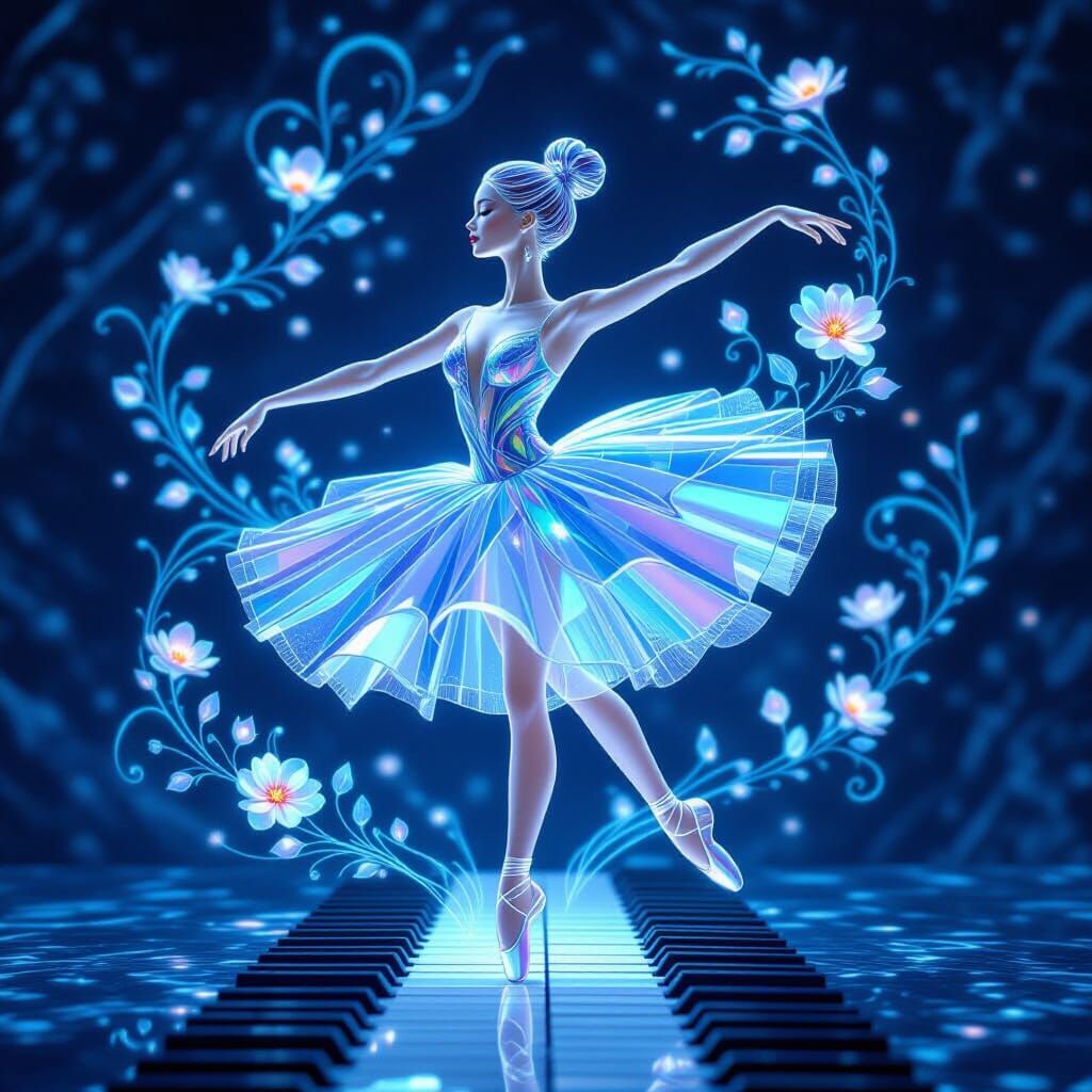 Holographic Ballerina Pirouettes on Piano Keys