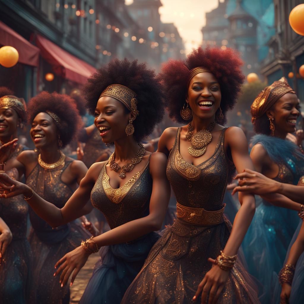 Black Women Dancing in a Fantastical Street Party