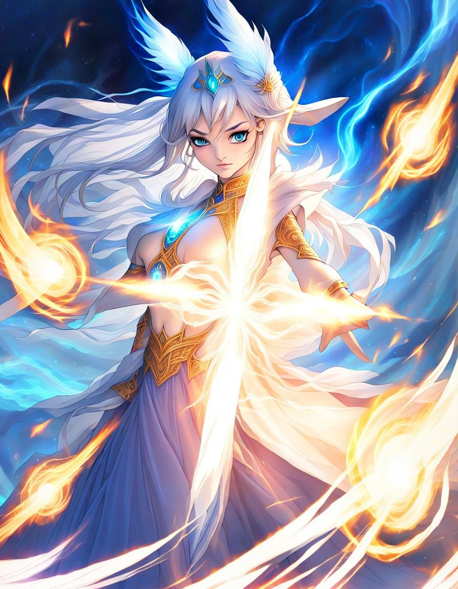 Anime Mage Channeling Magic with Glowing Eyes