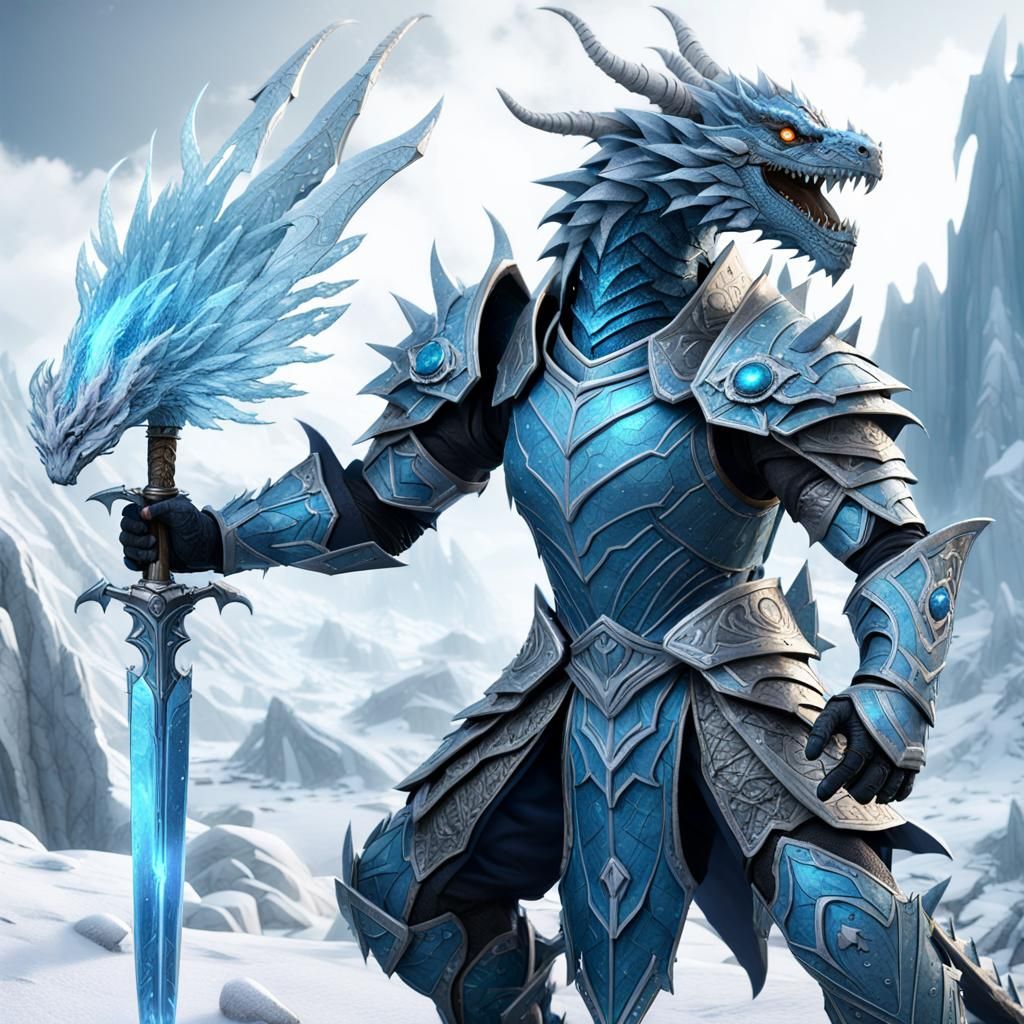Ice Soldier vs Earth Dragon in Winter Landscape