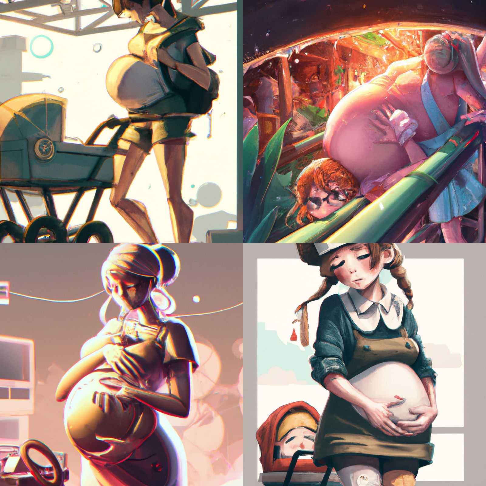 Anime Pregnant Woman in Labor Art