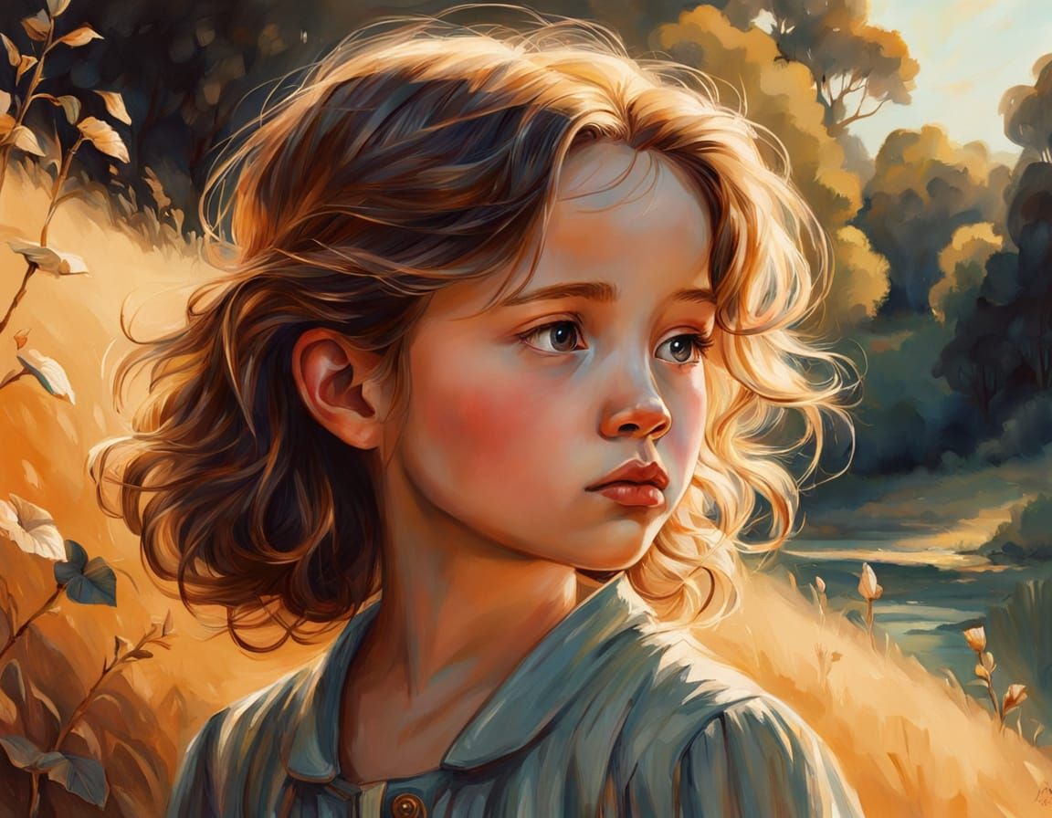 Child Portrait in Poulbot Style with Golden Light