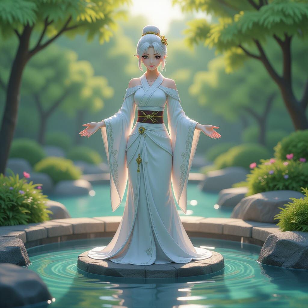 Water Goddess in Anime Style Fountain