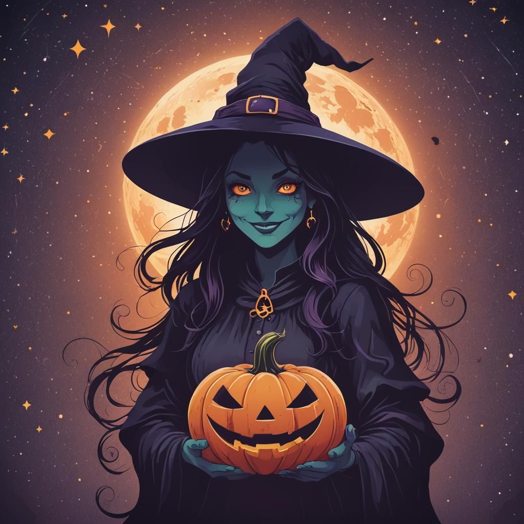 Halloween Witch Pumpkin Silhouette Logo in Graphic Style