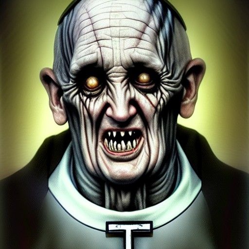Scary Priest in Hyperrealistic Horror Style