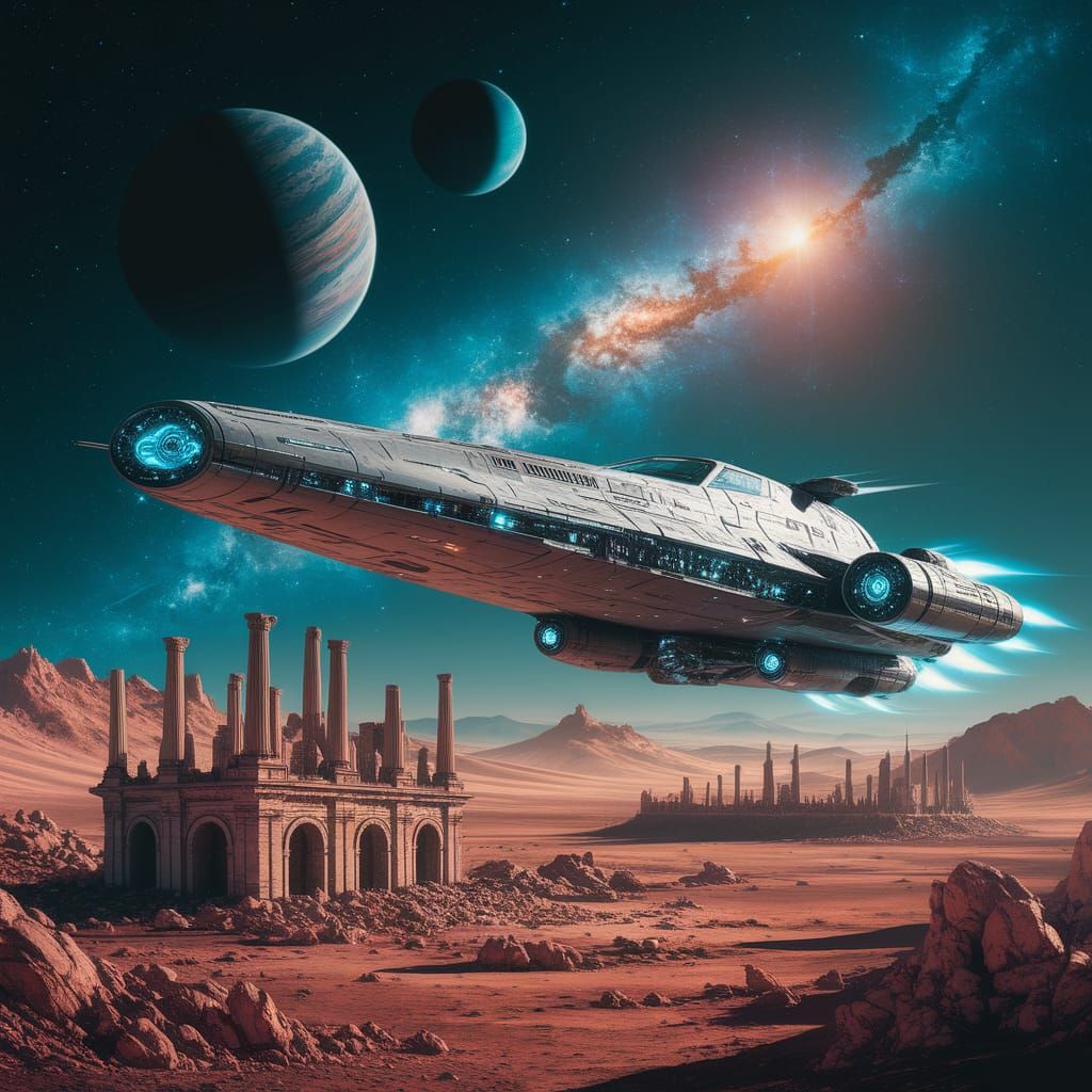 Surreal Cosmic Landscape with Ancient Alien Ruins