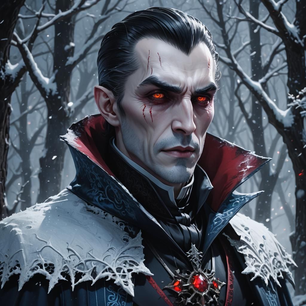 Dracula's Snowy Pastime: Dark Fantasy Anime Portrait