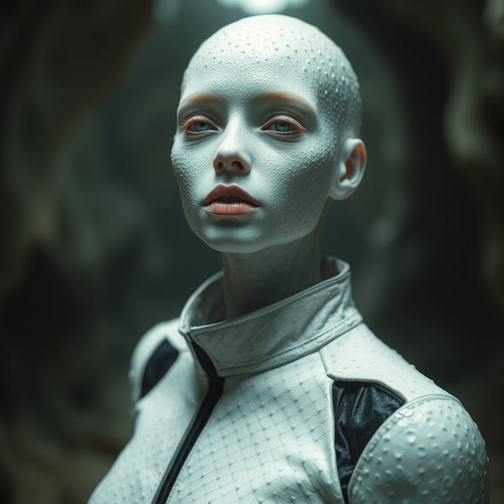 Albino Leather Woman in a Synthetic Dreamscape