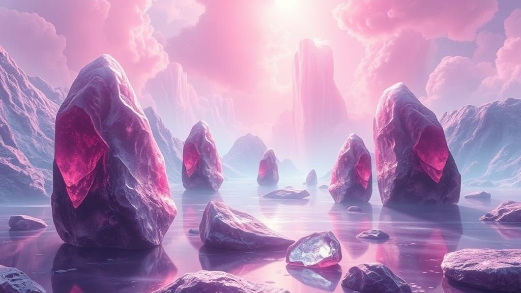 Dream Stones in Surreal Pink Landscape