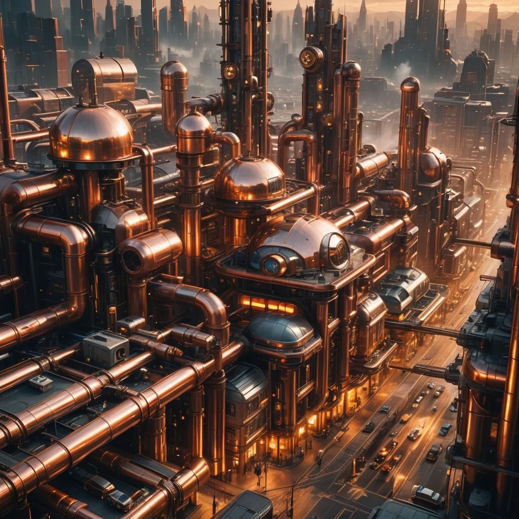 Industrial Sci-Fi Cityscape with Electric Cars