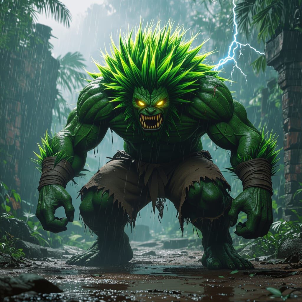 Hyper-Realistic Blanka in Jungle Ruins