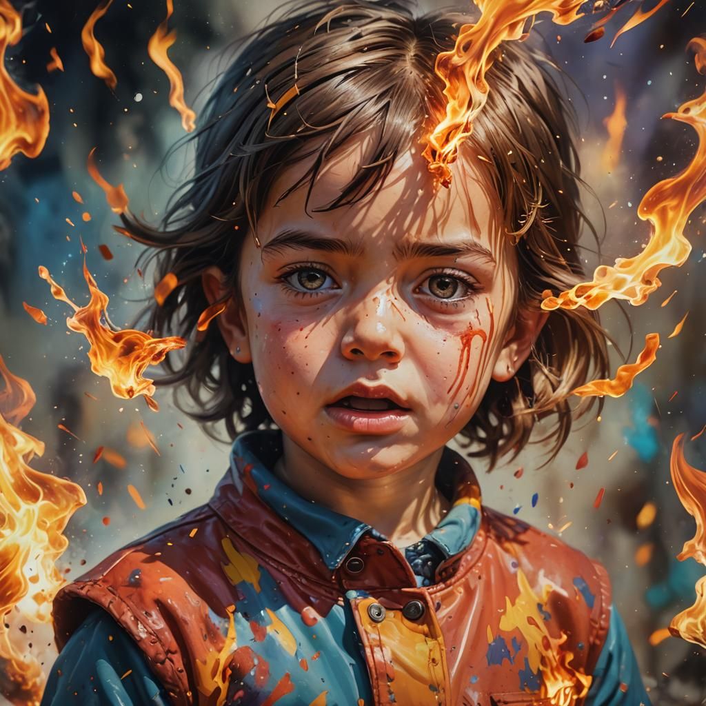 Hyperrealistic Child Spontaneous Combustion: Splash Art