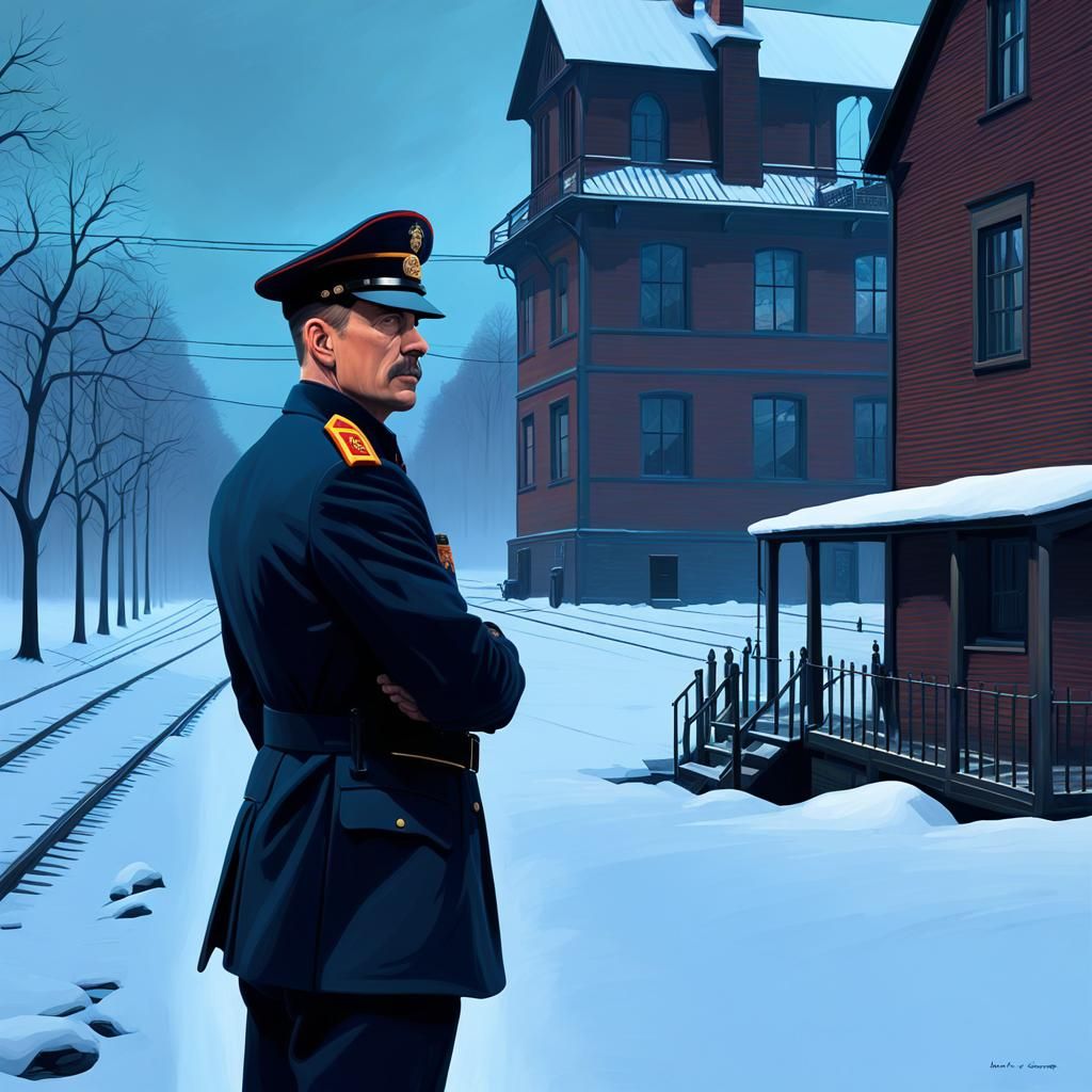 Auschwitz Guard: Dark Art in Clair-obscur Style