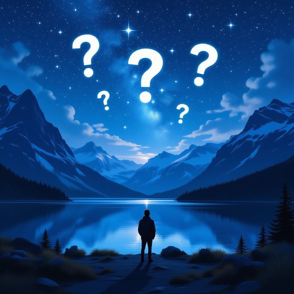 Existential Question Under Starry Sky, Digital Matte Paintin...