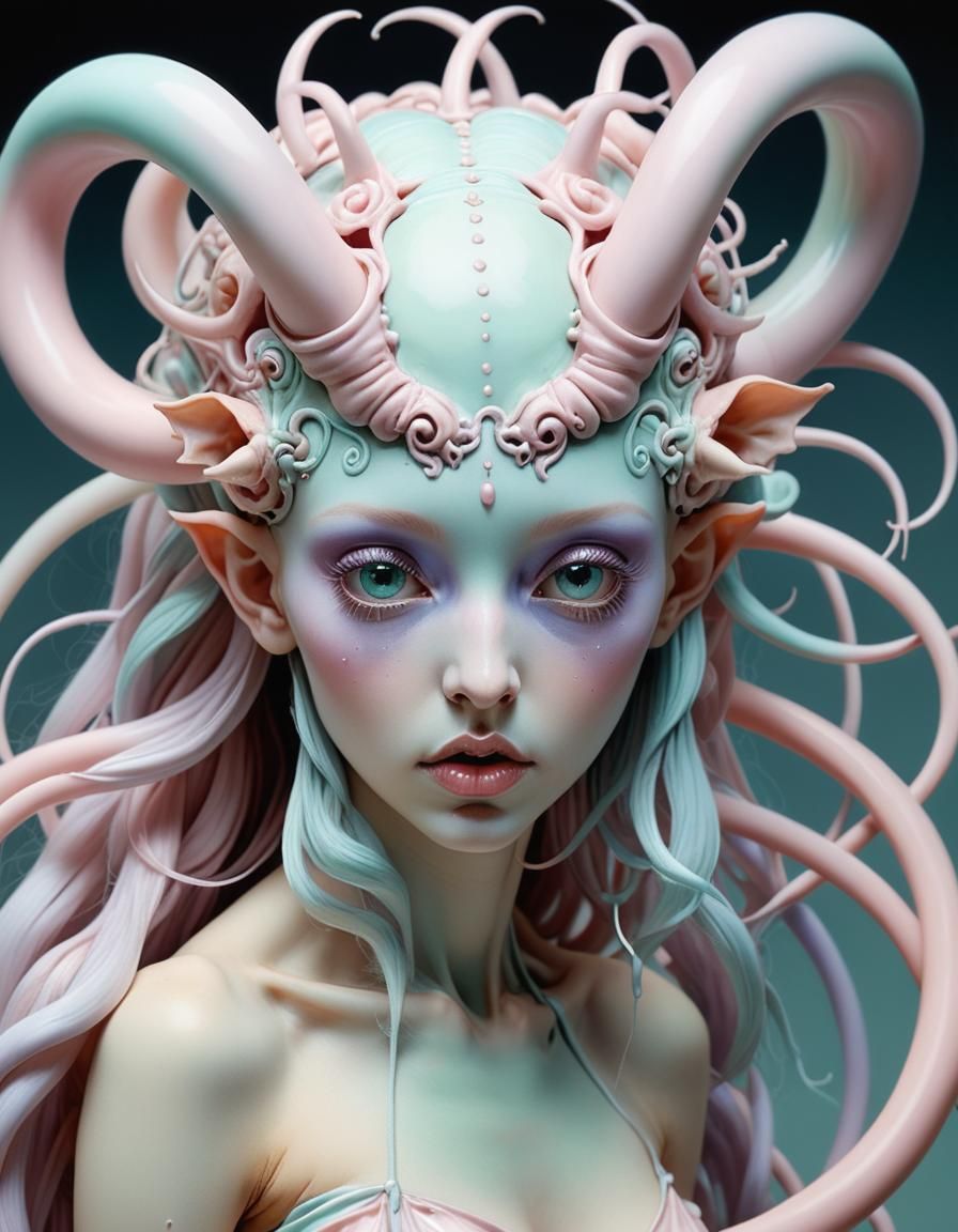 Pastel Incubus: A Surreal Dark Fantasy Illustration
