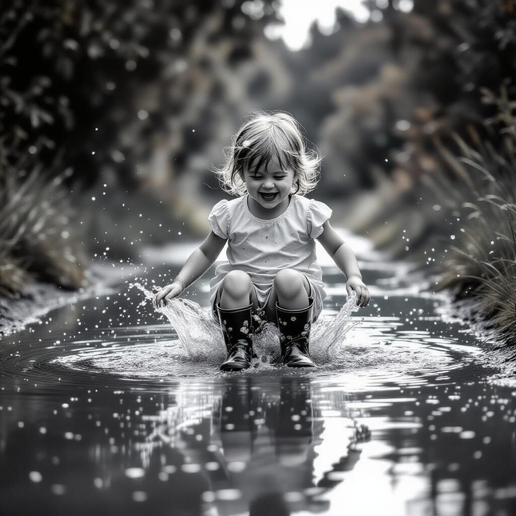 Child Splashing in Puddle - Fine Art Photography