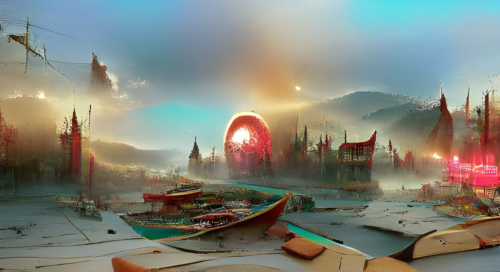 Post-Apocalyptic Wonderland Fairground, Detailed Digital Art