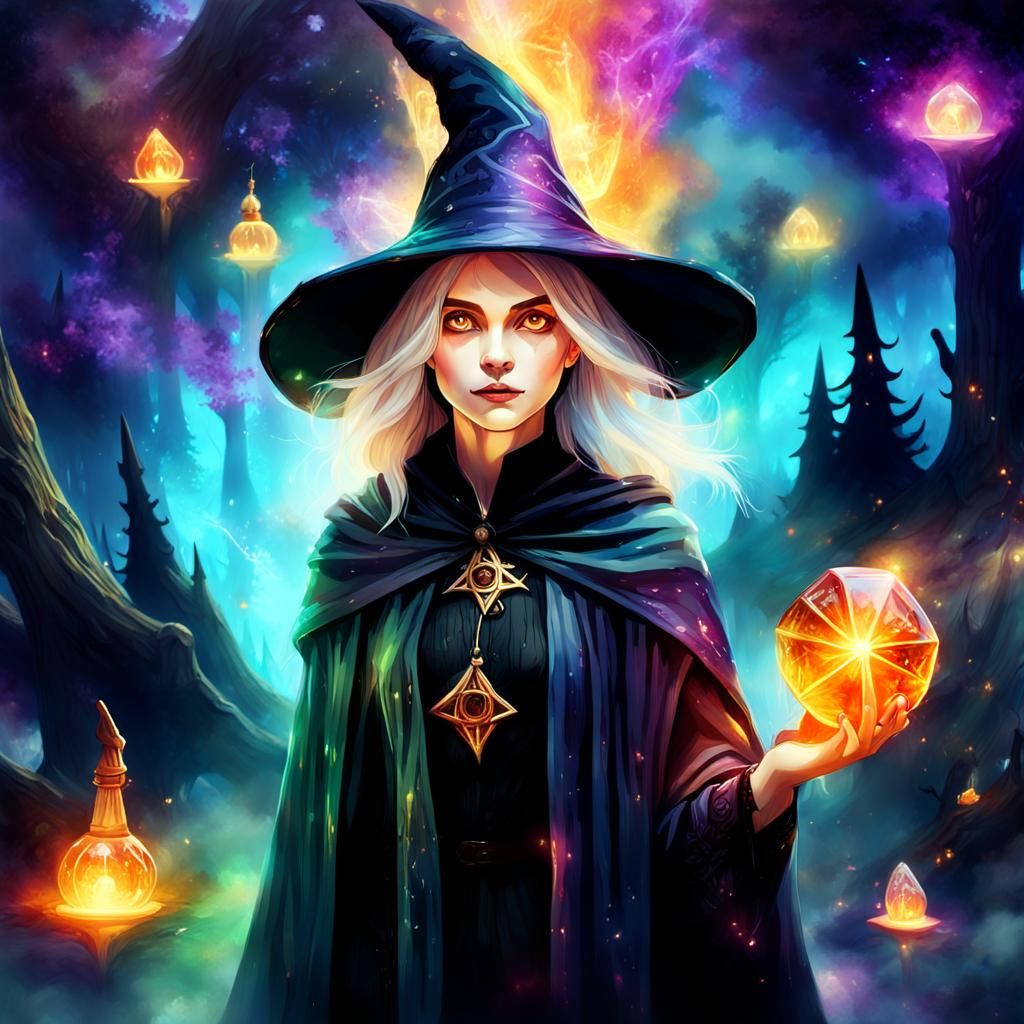 Witches Gather in Mystical Forest: Dark Fantasy Oil Painting