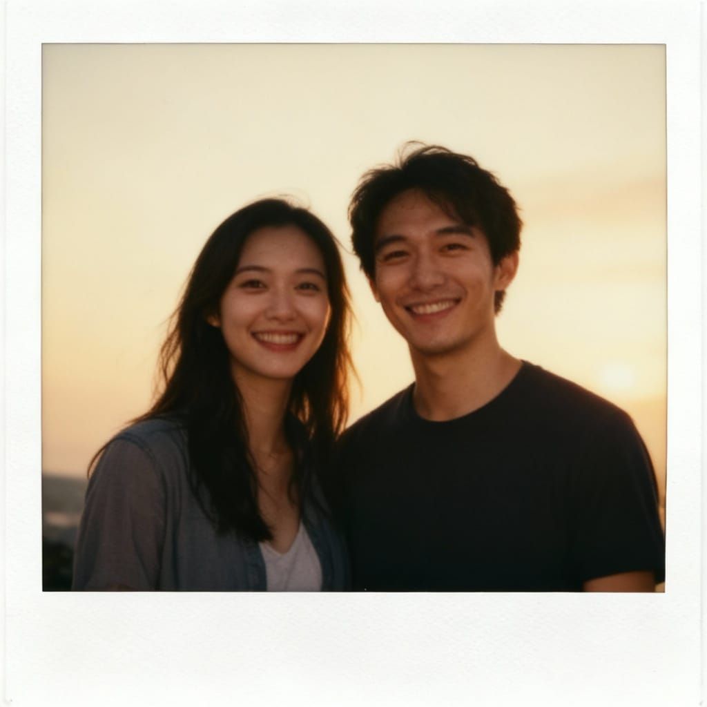 Polaroid Photo of Smiling Couple in Warm Light