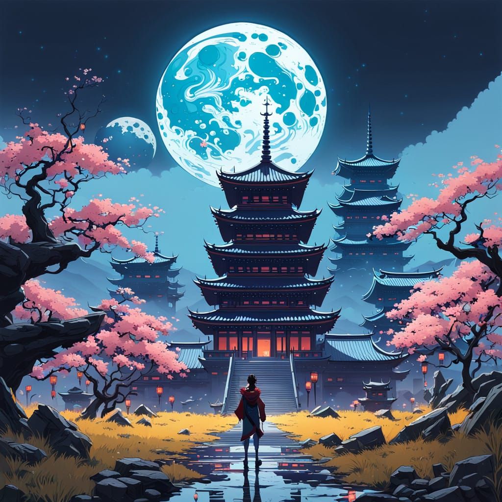 Ethereal Hero in Cherry Blossom Paradise