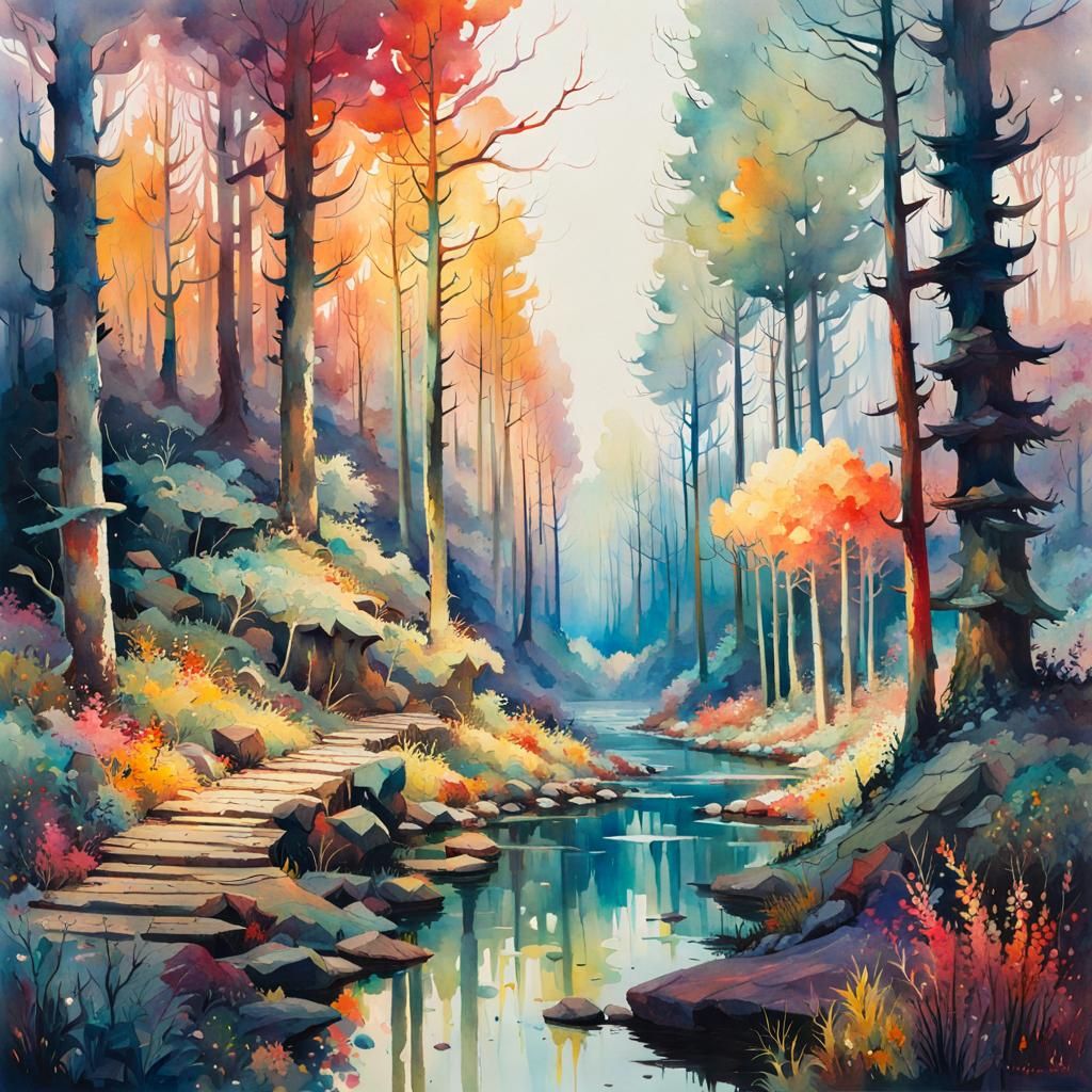 Crystal Forest: Hyperdetailed Watercolor Fantasy