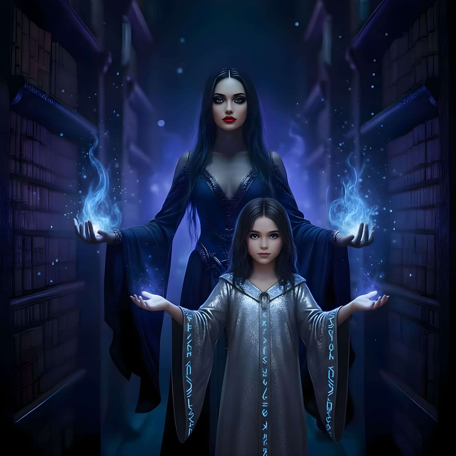 Sorceress Conjures Cosmic Starlight in Ancient Library