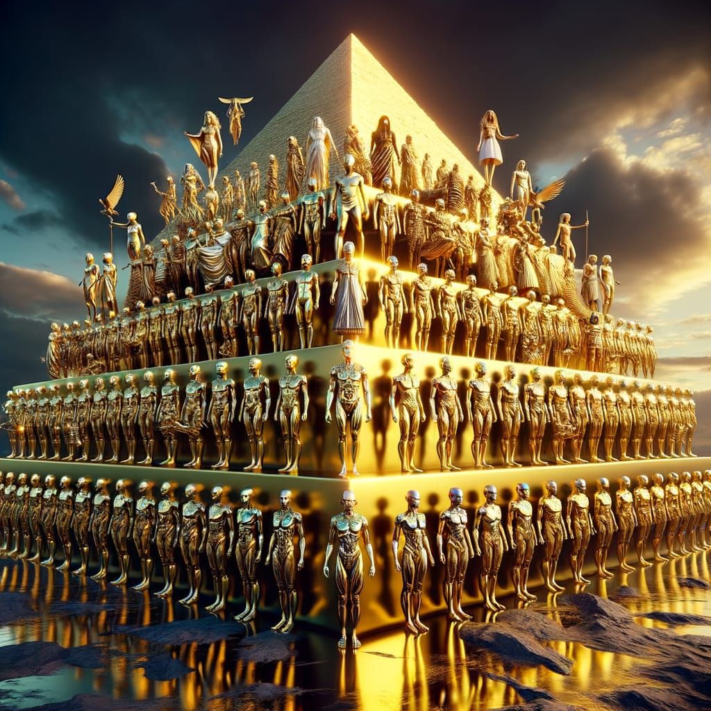 Ancient Meets Future: Diverse Figures in Pyramid Formation
