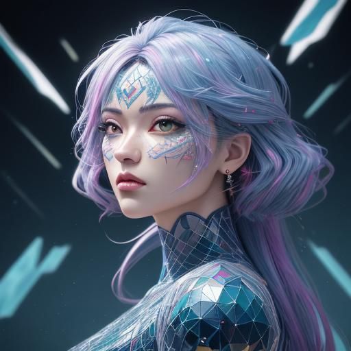 Giant Woman's Face Through Diamond Painting, 3D Anime Art