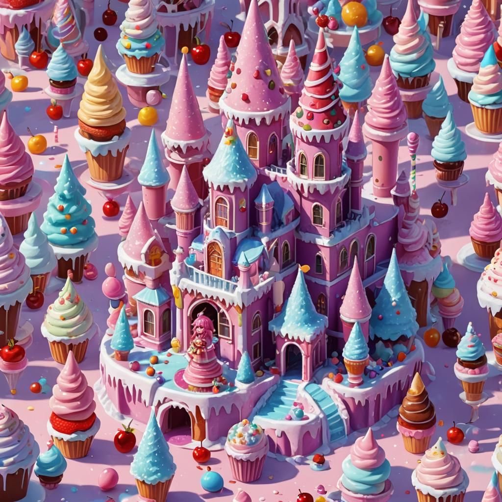 Candyland Ice Castle with Anime Girl, Video Game Render