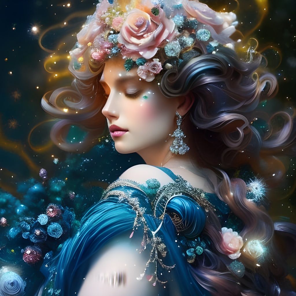 Anime Rose Goddess in Winter Snowscape