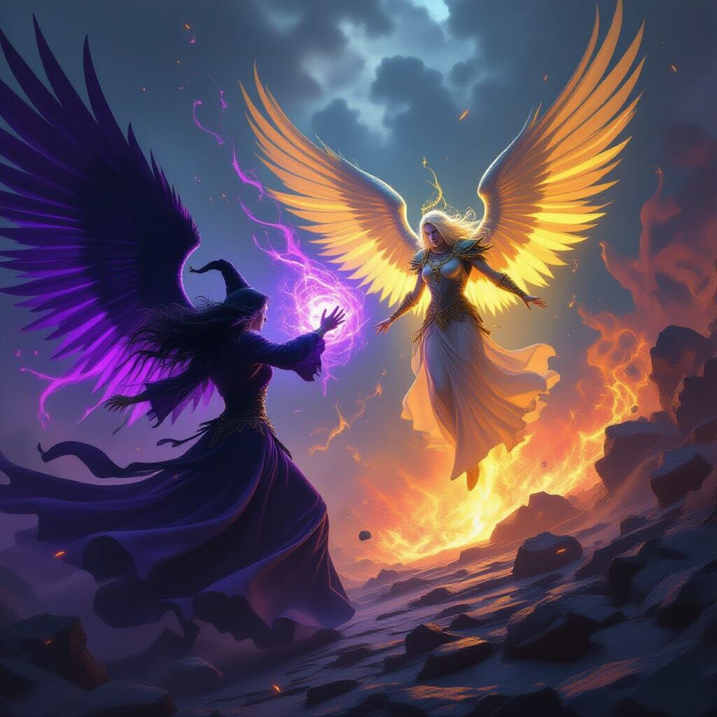 Furious Witch Unleashes Dark Magic Against God Mode Angel