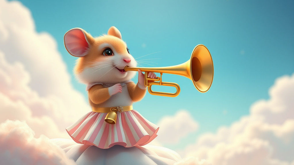 Whimsical Hamster Trumpeter in Dreamlike Landscape